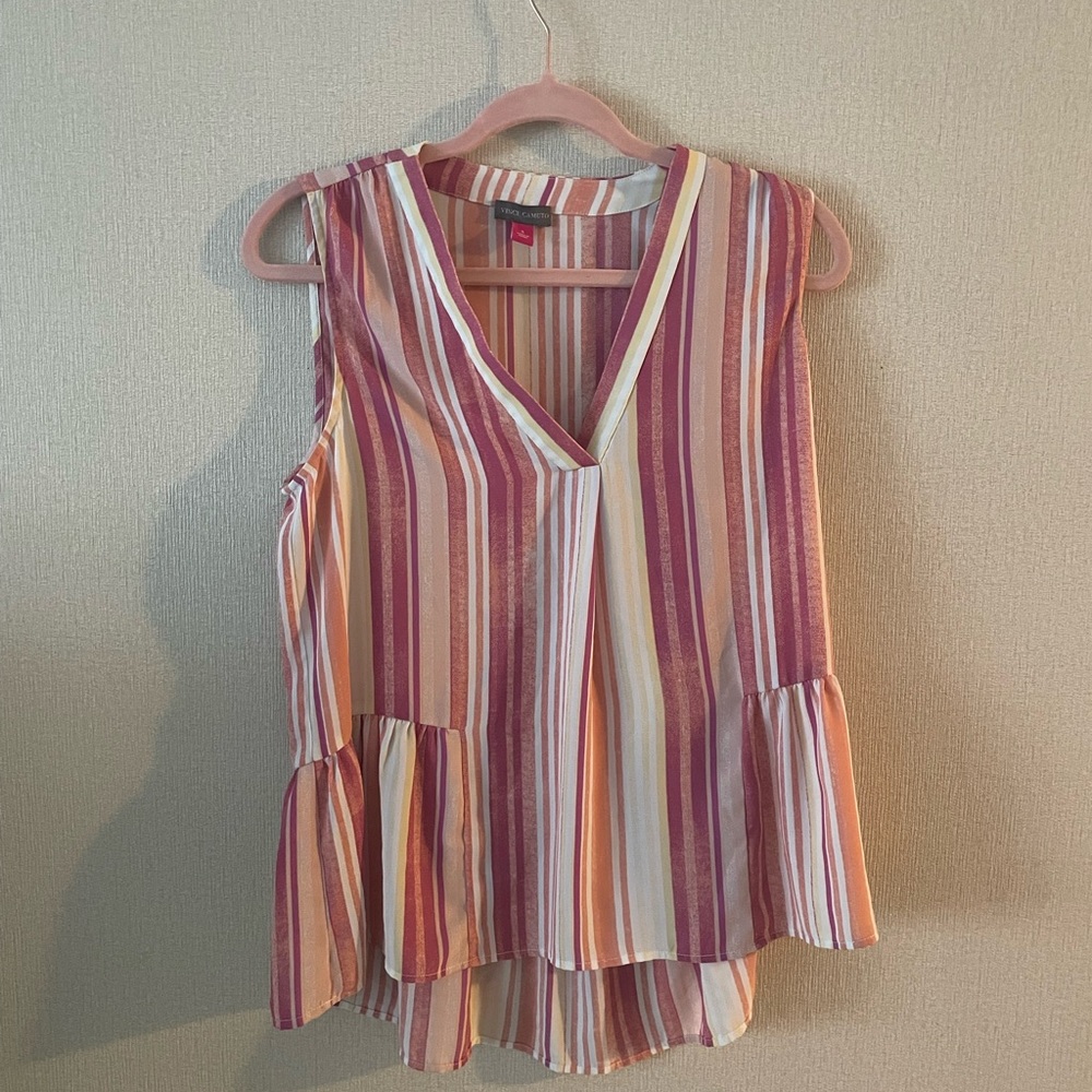 Vince Camuto Pink and White Striped Sleeveless Top